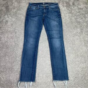 7 For All Mankind Roxanne Jeans Women's 27 Blue Skinny Low Rise Distressed Hem